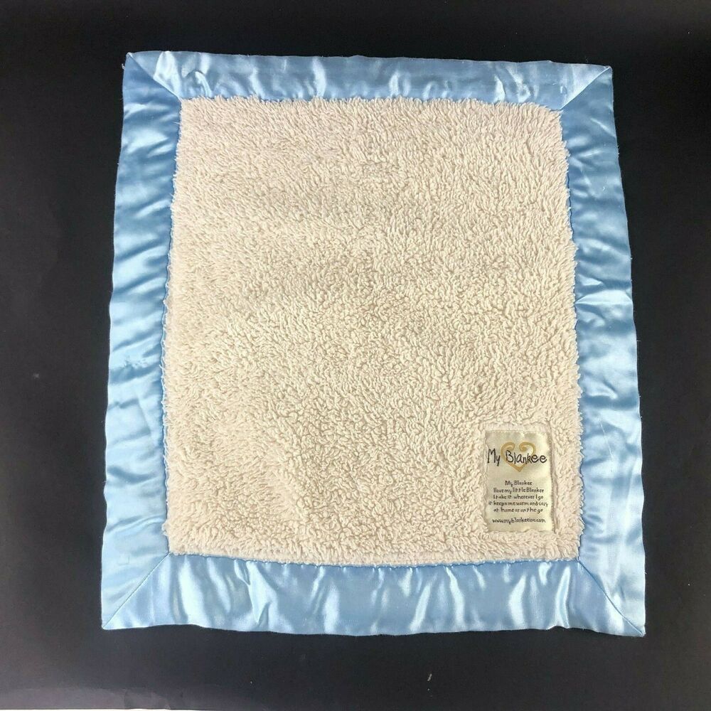 My Blankee Blue Security Baby Blanket‎ Minky Dot Satin Trim Lovey Cream Soft USA